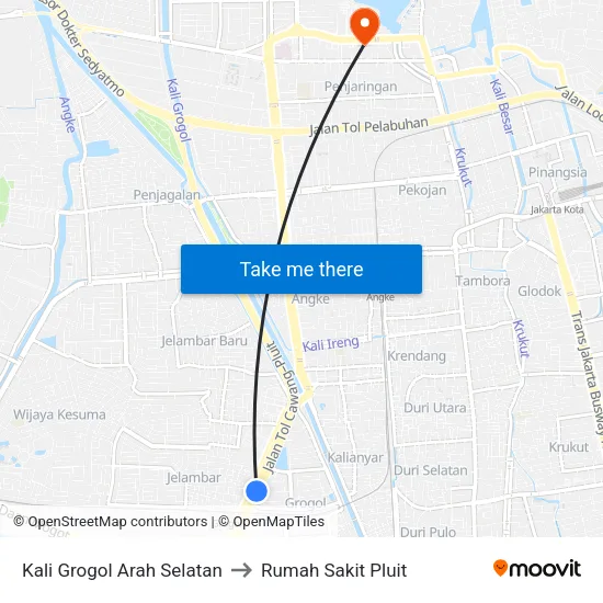Kali Grogol Arah Selatan to Rumah Sakit Pluit map