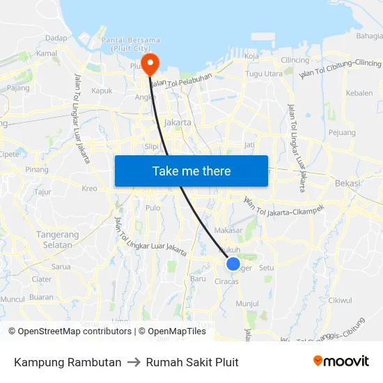 Kampung Rambutan to Rumah Sakit Pluit map