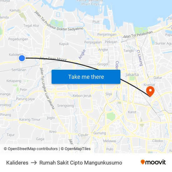 Kalideres to Rumah Sakit Cipto Mangunkusumo map