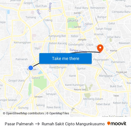 Pasar Palmerah to Rumah Sakit Cipto Mangunkusumo map