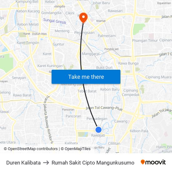 Duren Kalibata to Rumah Sakit Cipto Mangunkusumo map