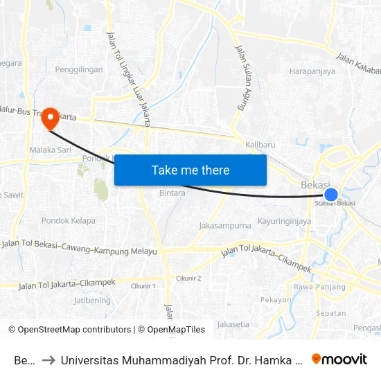 Bekasi to Universitas Muhammadiyah Prof. Dr. Hamka Fakultas Farmasi Dan Sains map