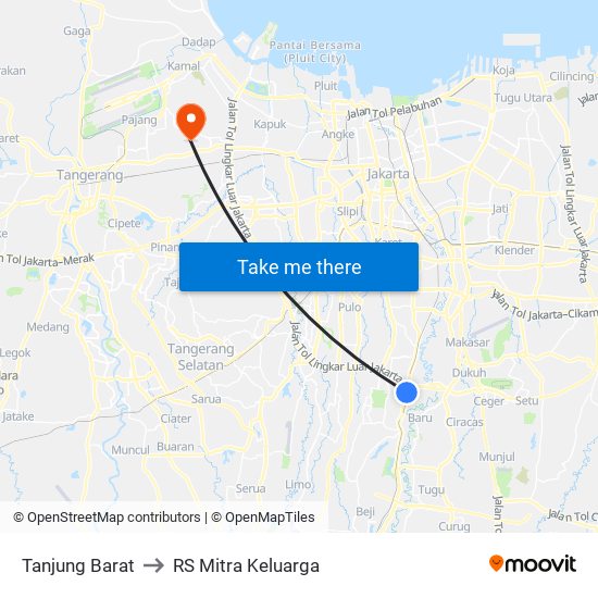 Tanjung Barat to RS Mitra Keluarga map