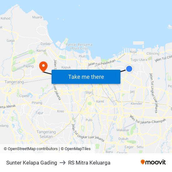 Sunter Kelapa Gading to RS Mitra Keluarga map