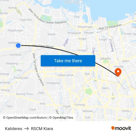 Kalideres to RSCM Kiara map