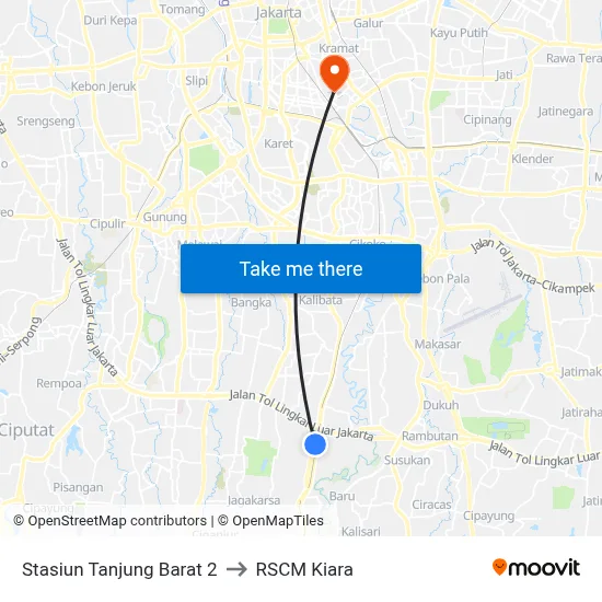 Stasiun Tanjung Barat 2 to RSCM Kiara map