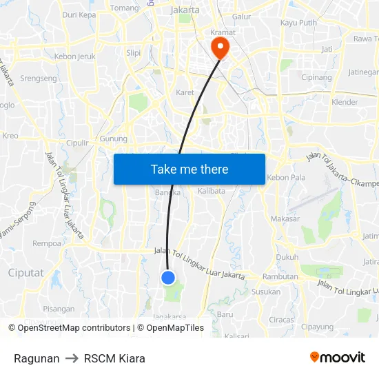 Ragunan to RSCM Kiara map