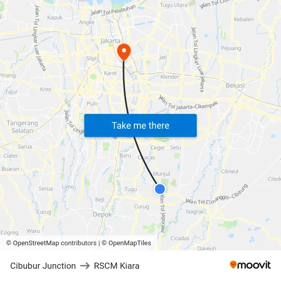 Cibubur Junction to RSCM Kiara map