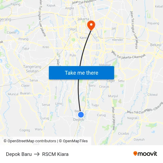 Depok Baru to RSCM Kiara map