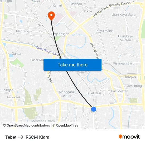 Tebet to RSCM Kiara map