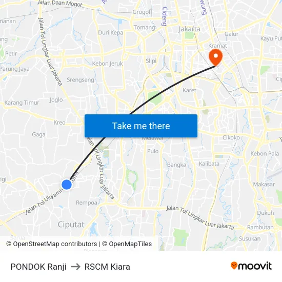 PONDOK Ranji to RSCM Kiara map