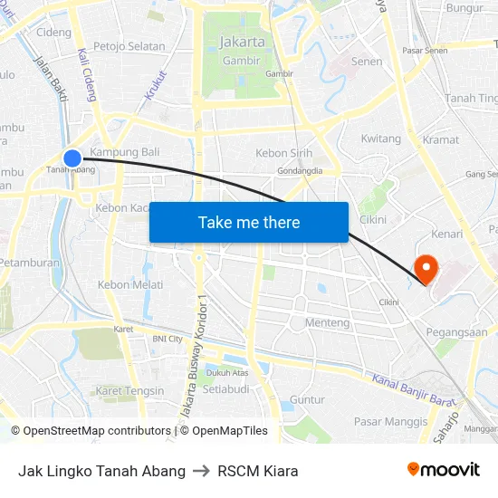 Jak Lingko Tanah Abang to RSCM Kiara map