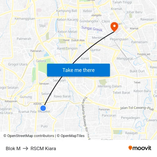 Blok M to RSCM Kiara map