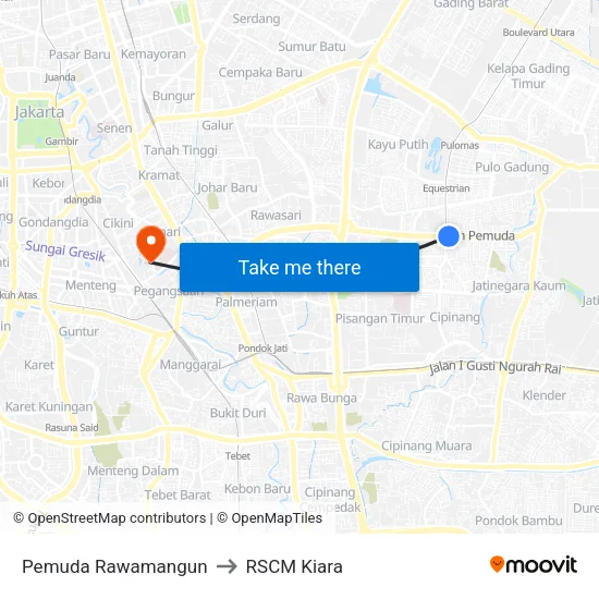 Pemuda Rawamangun to RSCM Kiara map