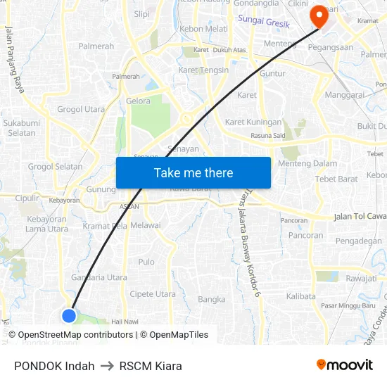 PONDOK Indah to RSCM Kiara map