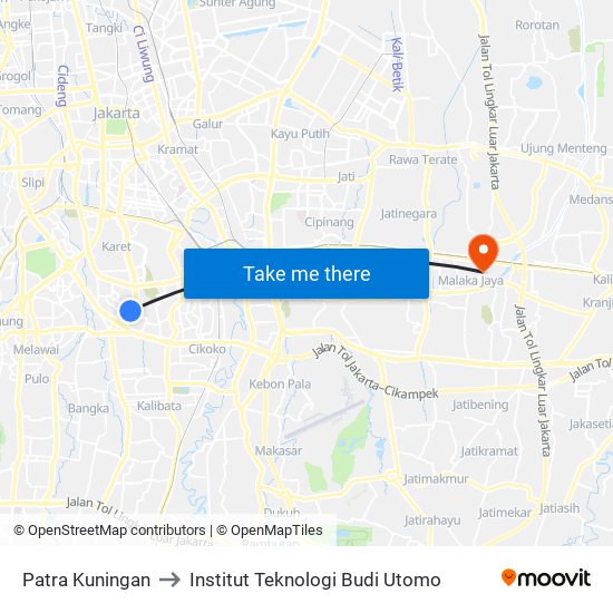 Patra Kuningan to Institut Teknologi Budi Utomo map