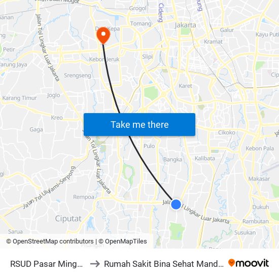 RSUD Pasar Minggu to Rumah Sakit Bina Sehat Mandiri map