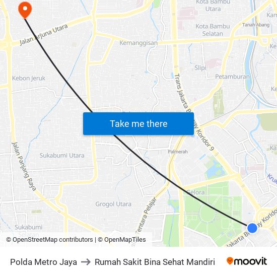 Polda Metro Jaya to Rumah Sakit Bina Sehat Mandiri map