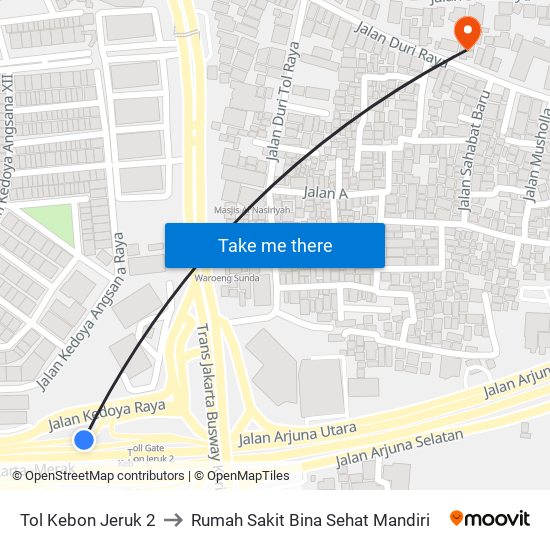 Tol Kebon Jeruk 2 to Rumah Sakit Bina Sehat Mandiri map