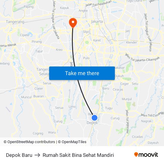 Depok Baru to Rumah Sakit Bina Sehat Mandiri map