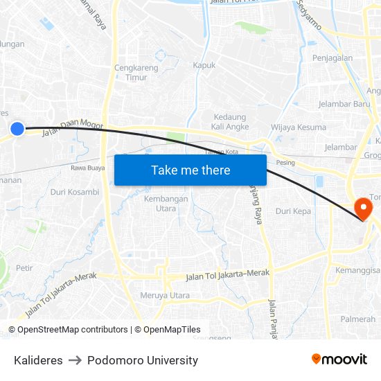 Kalideres to Podomoro University map