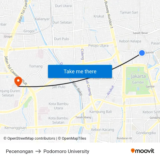 Pecenongan to Podomoro University map
