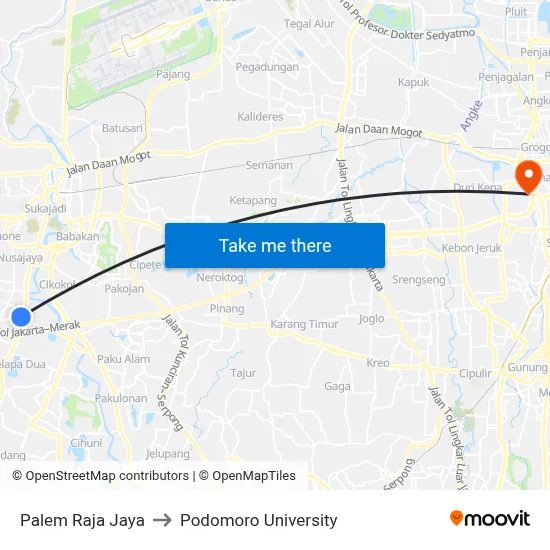 Palem Raja Jaya to Podomoro University map