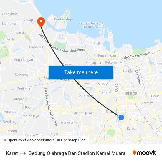 Karet to Gedung Olahraga Dan Stadion Kamal Muara map