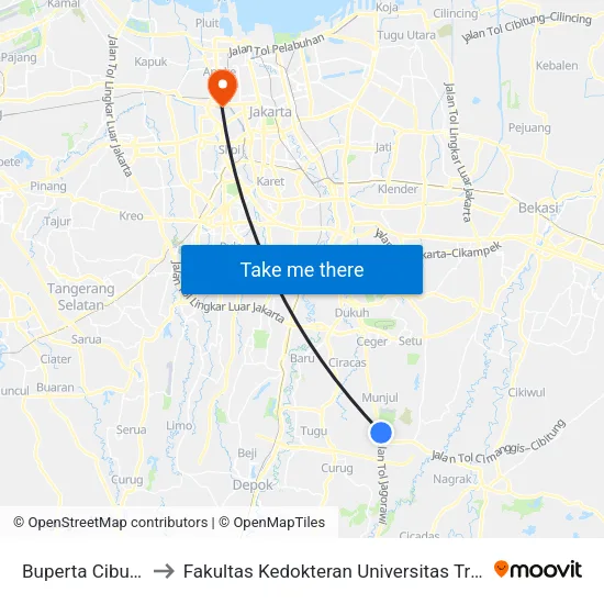 Buperta Cibubur to Fakultas Kedokteran Universitas Trisakti map