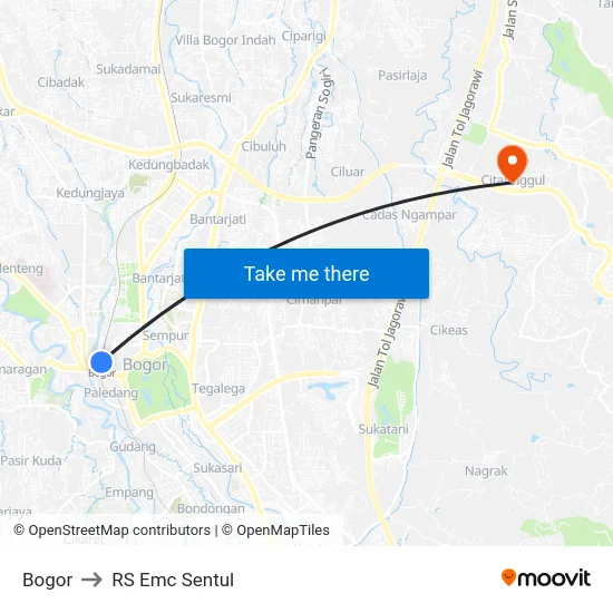 Bogor to RS Emc Sentul map