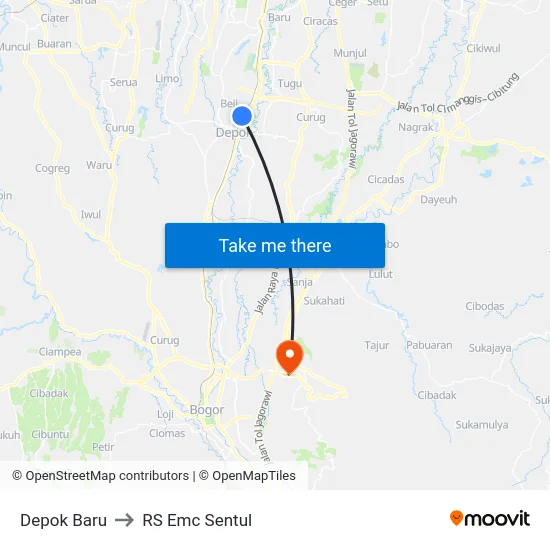 Depok Baru to RS Emc Sentul map
