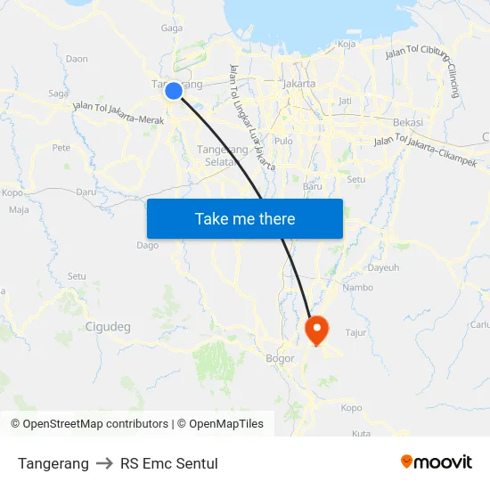 Tangerang to RS Emc Sentul map