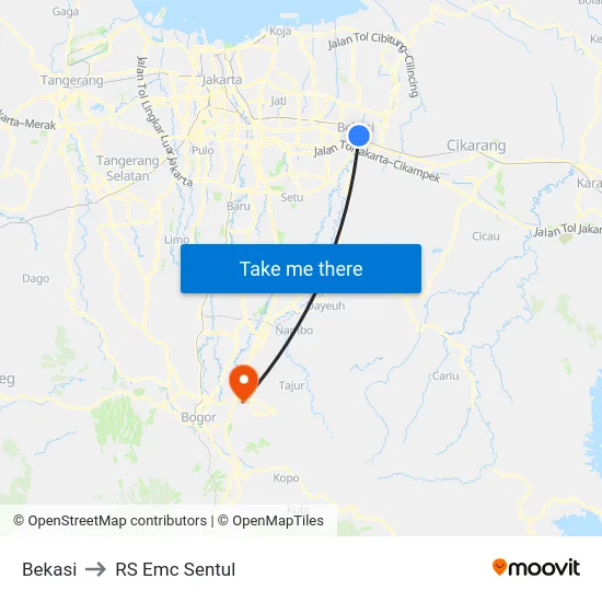 Bekasi to RS Emc Sentul map
