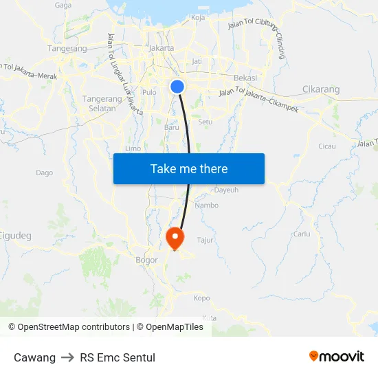Cawang to RS Emc Sentul map