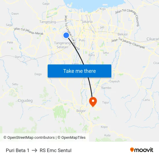 Puri Beta 1 to RS Emc Sentul map