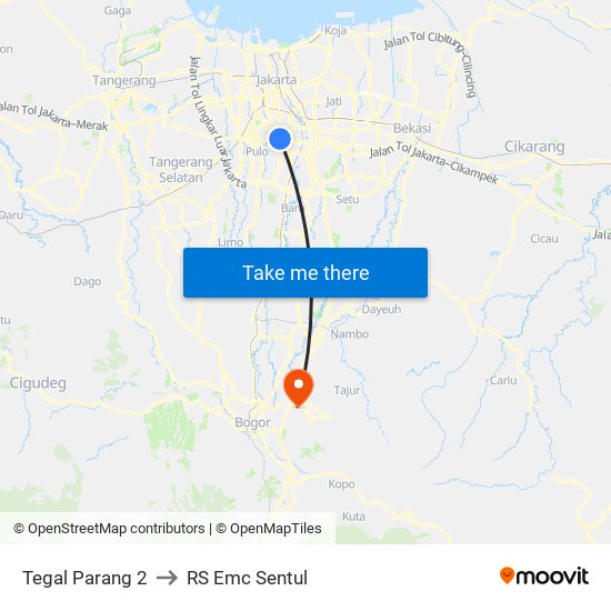 Tegal Parang 2 to RS Emc Sentul map