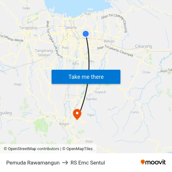 Pemuda Rawamangun to RS Emc Sentul map