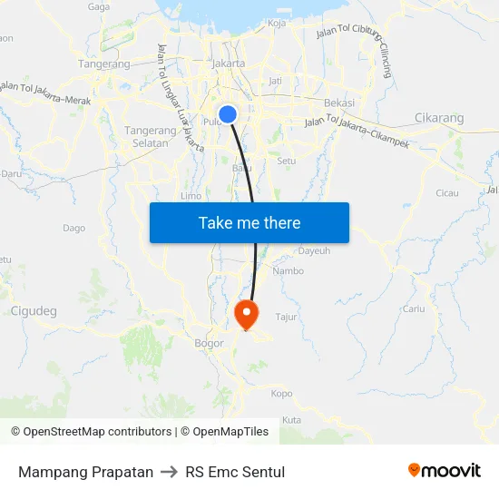 Mampang Prapatan to RS Emc Sentul map
