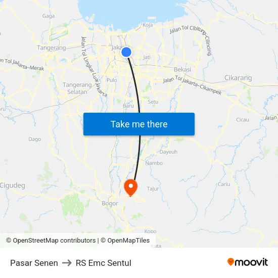 Pasar Senen to RS Emc Sentul map