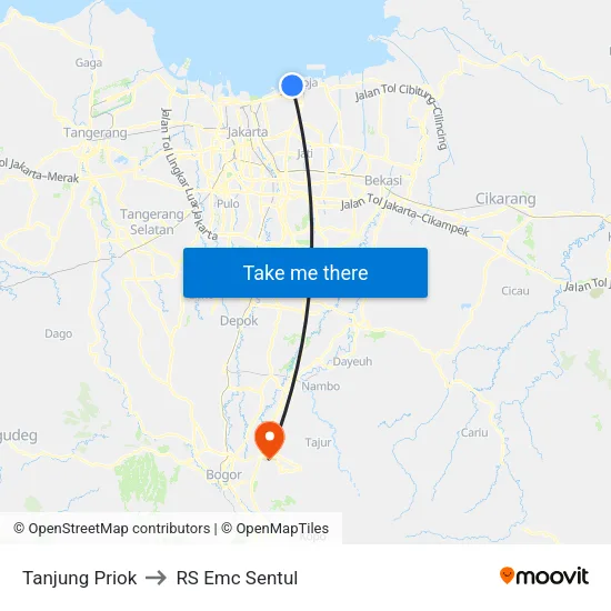 Tanjung Priok to RS Emc Sentul map