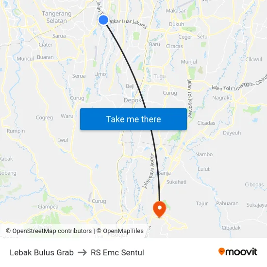 Lebak Bulus Grab to RS Emc Sentul map