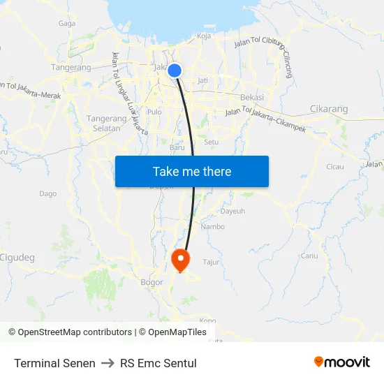 Terminal Senen to RS Emc Sentul map