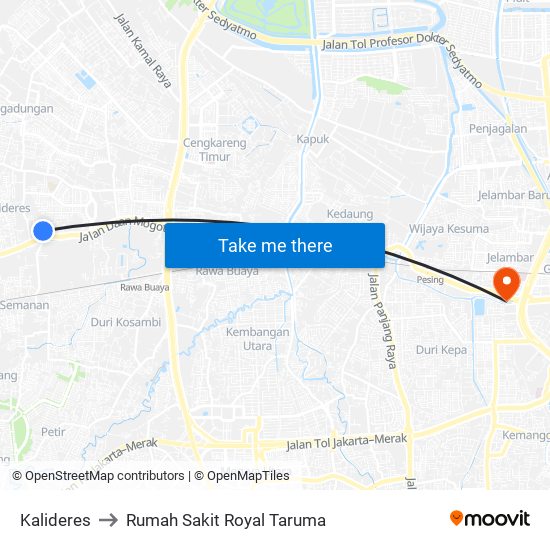 Kalideres to Rumah Sakit Royal Taruma map