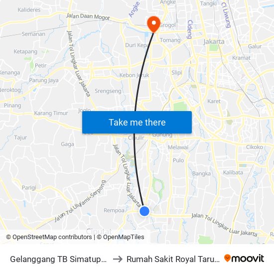 Gelanggang TB Simatupang to Rumah Sakit Royal Taruma map