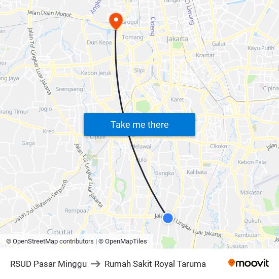 RSUD Pasar Minggu to Rumah Sakit Royal Taruma map