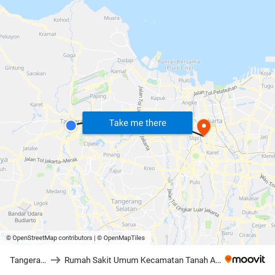 Tangerang to Rumah Sakit Umum Kecamatan Tanah Abang map