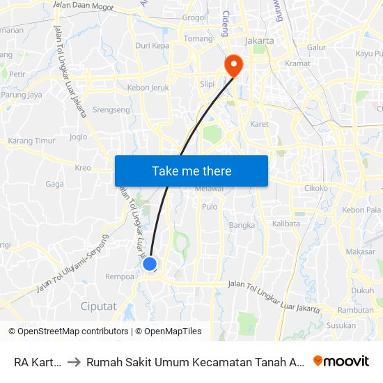 RA Kartini to Rumah Sakit Umum Kecamatan Tanah Abang map