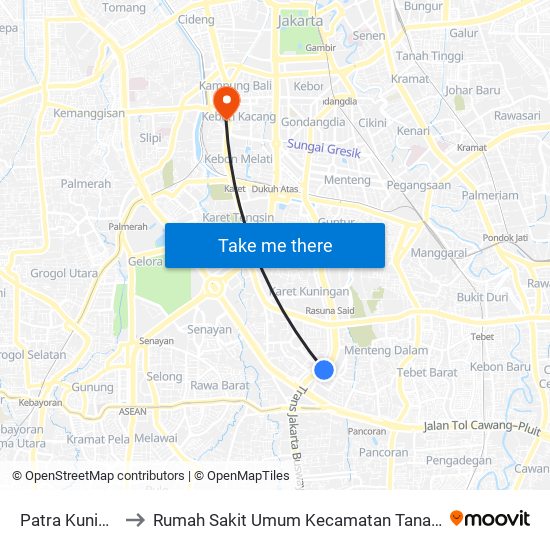 Patra Kuningan to Rumah Sakit Umum Kecamatan Tanah Abang map