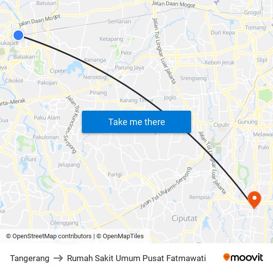 Tangerang to Rumah Sakit Umum Pusat Fatmawati map