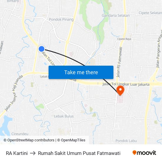 RA Kartini to Rumah Sakit Umum Pusat Fatmawati map